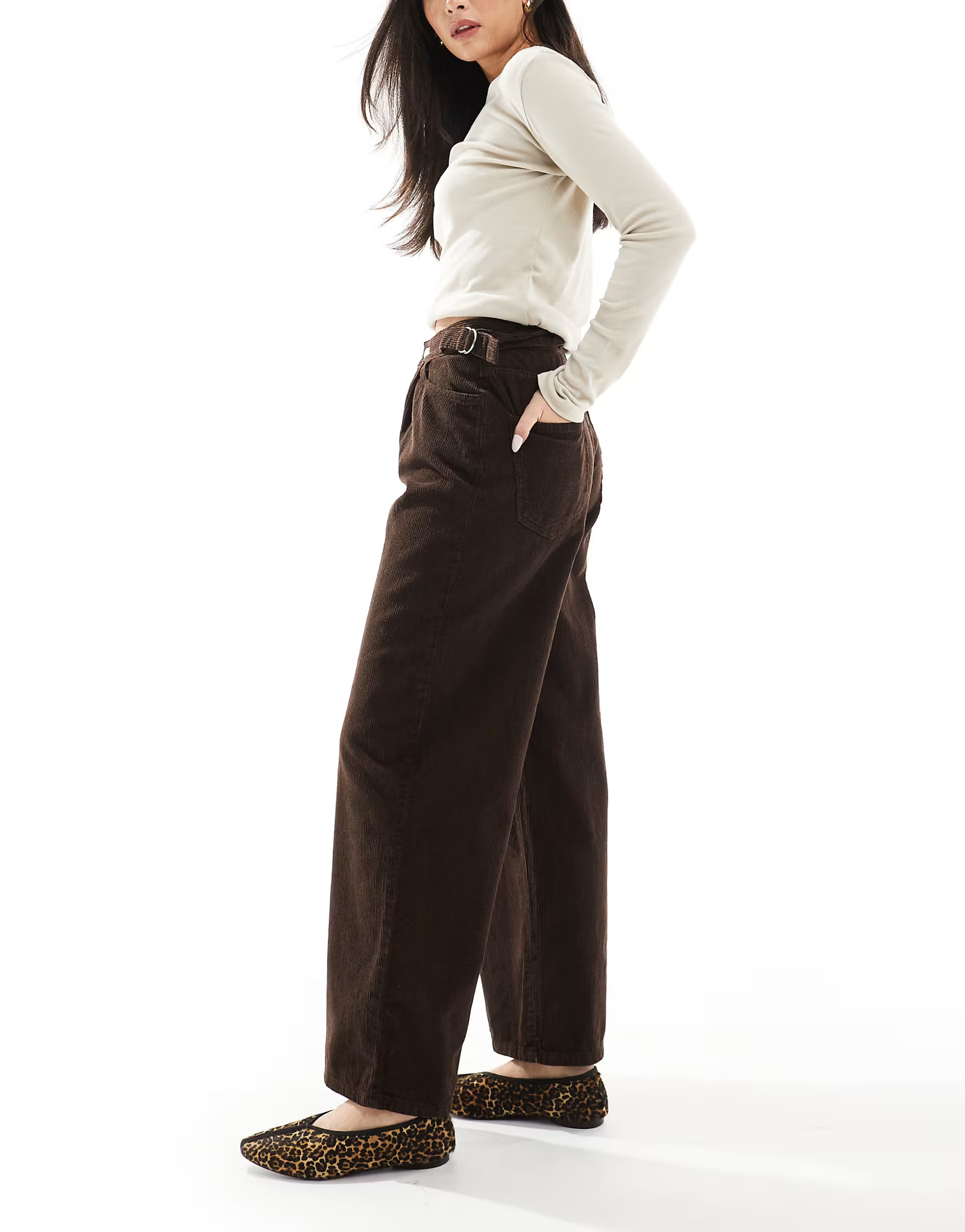 ASOS DESIGN side cinch cord jean in brown | ASOS (Global)