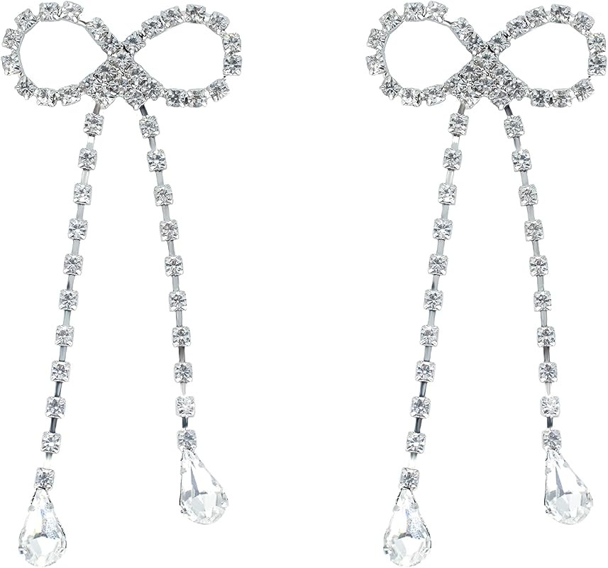 Pendant Earrings Silver Dangle Earrings Women's Rhinestone Earrings Lightweight Ear Studs Crystal Bo | Amazon (US)