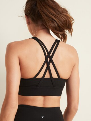 Medium Support Rib-Knit Strappy Long-Line Sports Bra for Women | Old Navy (US)