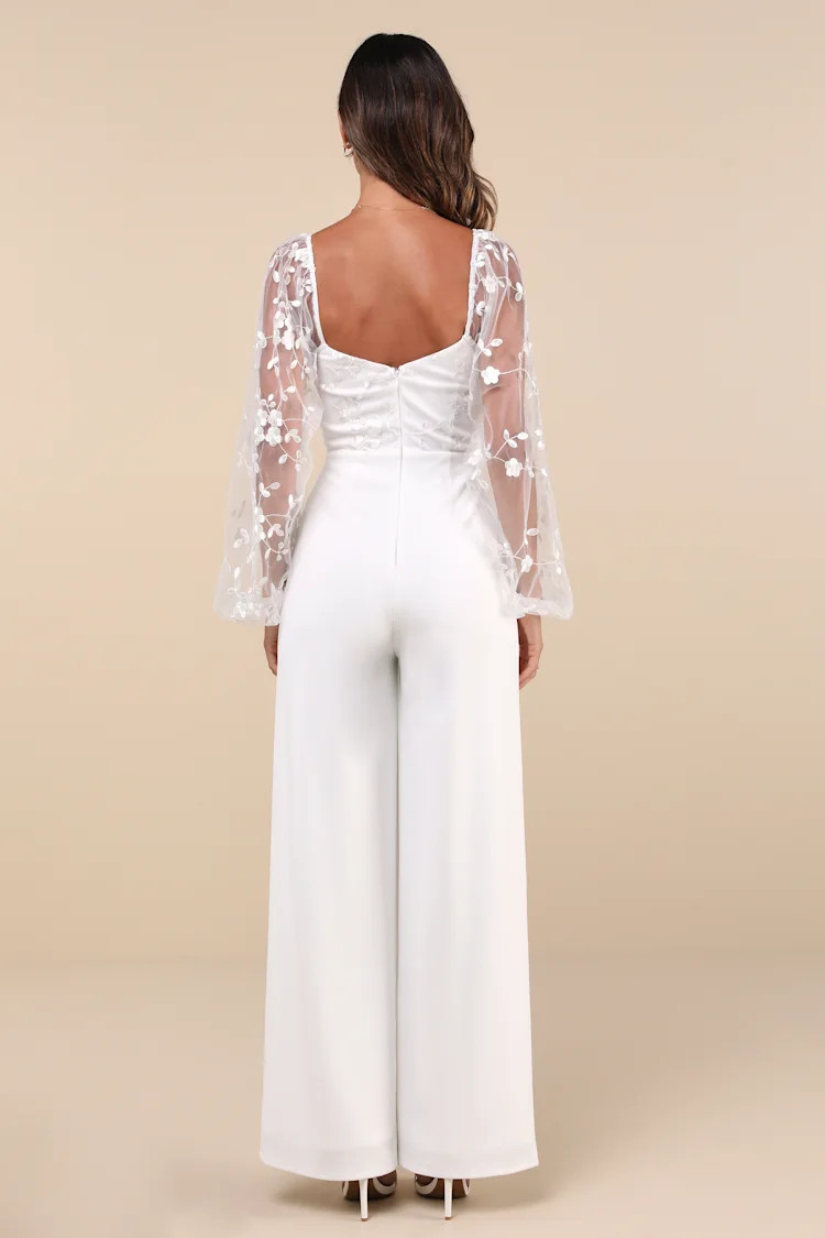 Darling Charisma White Mesh Embroidered Jumpsuit | Lulus