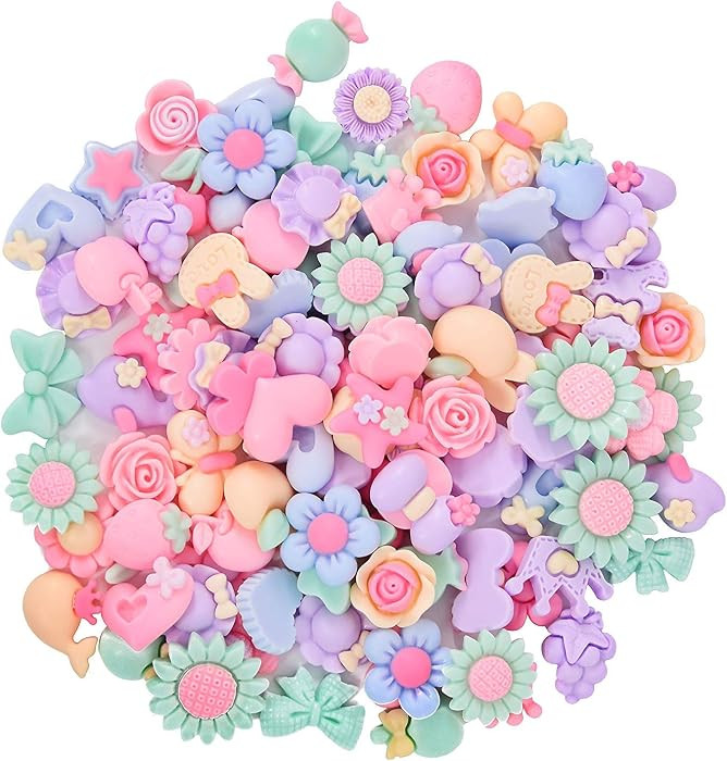 Onwon 100 Pieces 3D Candy Color Resin Flower Bow Fruit Animal Flatback Button for DIY Hair Clip H... | Amazon (US)