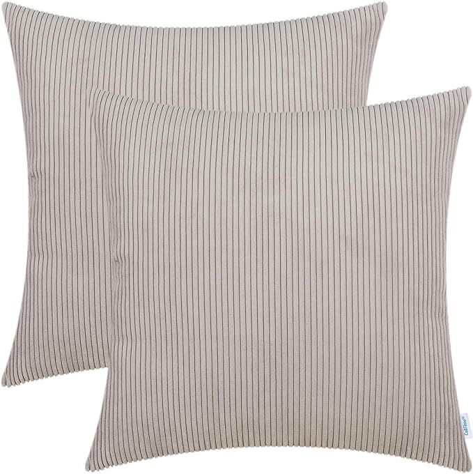 CaliTime Pack of 2 Cozy Throw Pillow Covers Cases for Couch Bed Sofa Ultra Soft Corduroy Striped ... | Amazon (US)