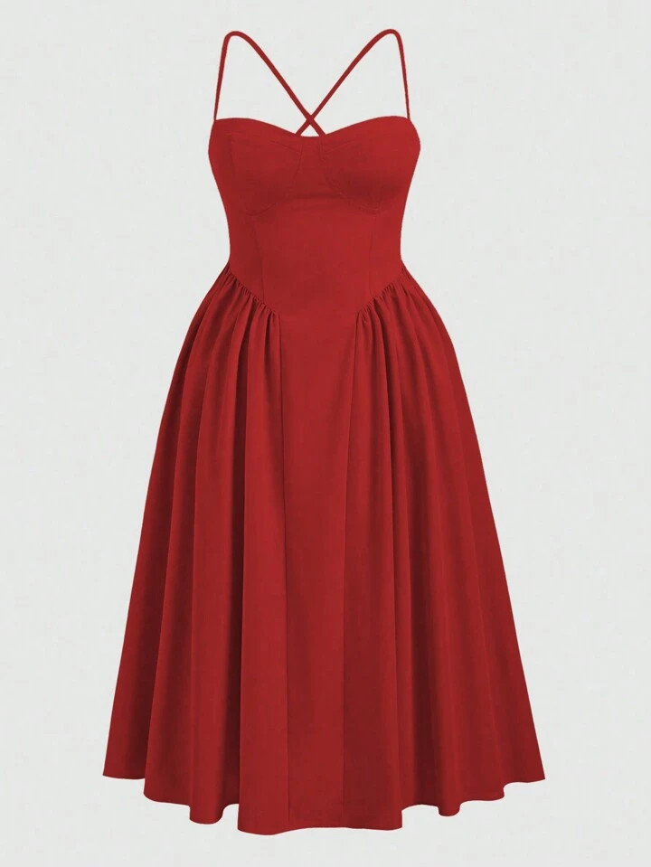 SHEIN Privé Plus Size Summer Elegant Solid Color Ruched Waist Strap Casual Dress | SHEIN