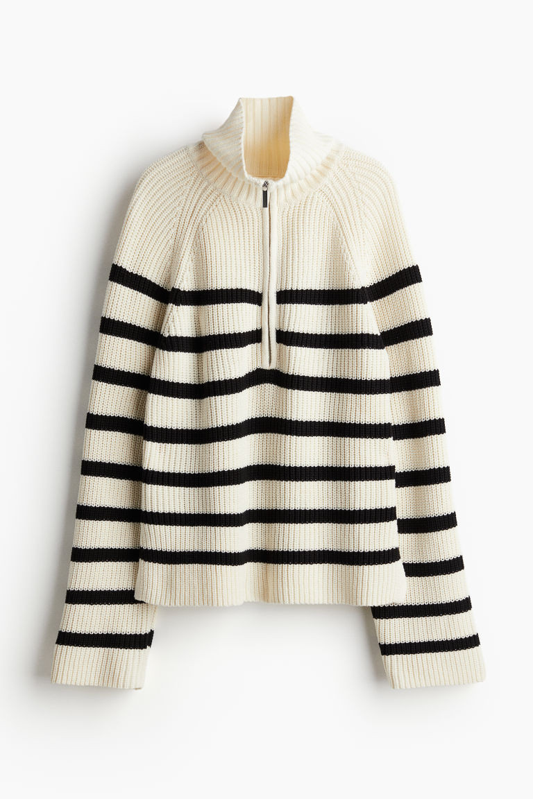 H & M - Rib-knit Half-zip Sweater - White | H&M (US + CA)