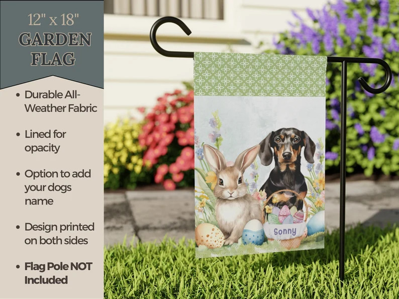 Personalized Dachshund Easter Garden Flag Custom Doxie Spring Home Decor With Black and Tan Dachs... | Etsy (US)