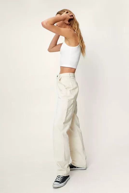 Twill Foldover Waist Straight Leg Cargo Pants | Nasty Gal (US)