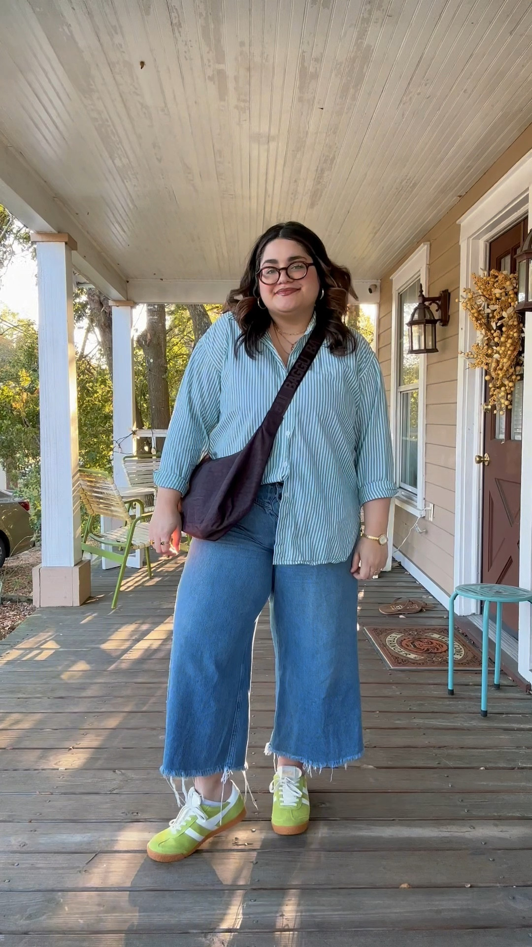Simple spring outfit formula! Button up shirt + wide leg jeans + sneakers + lots of accessories! Jeans are thrifted Free People but I’ve linked similar wide leg jeans that I love ❤️ 

#LTKMidsize #LTKPlusSize #LTKStyleTip