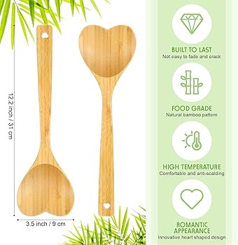 2 Pieces Bamboo Heart Shaped Wooden Spoon Set, 12.2 Inch Long Handle Wooden Kitchen Utensils Wood... | Amazon (US)