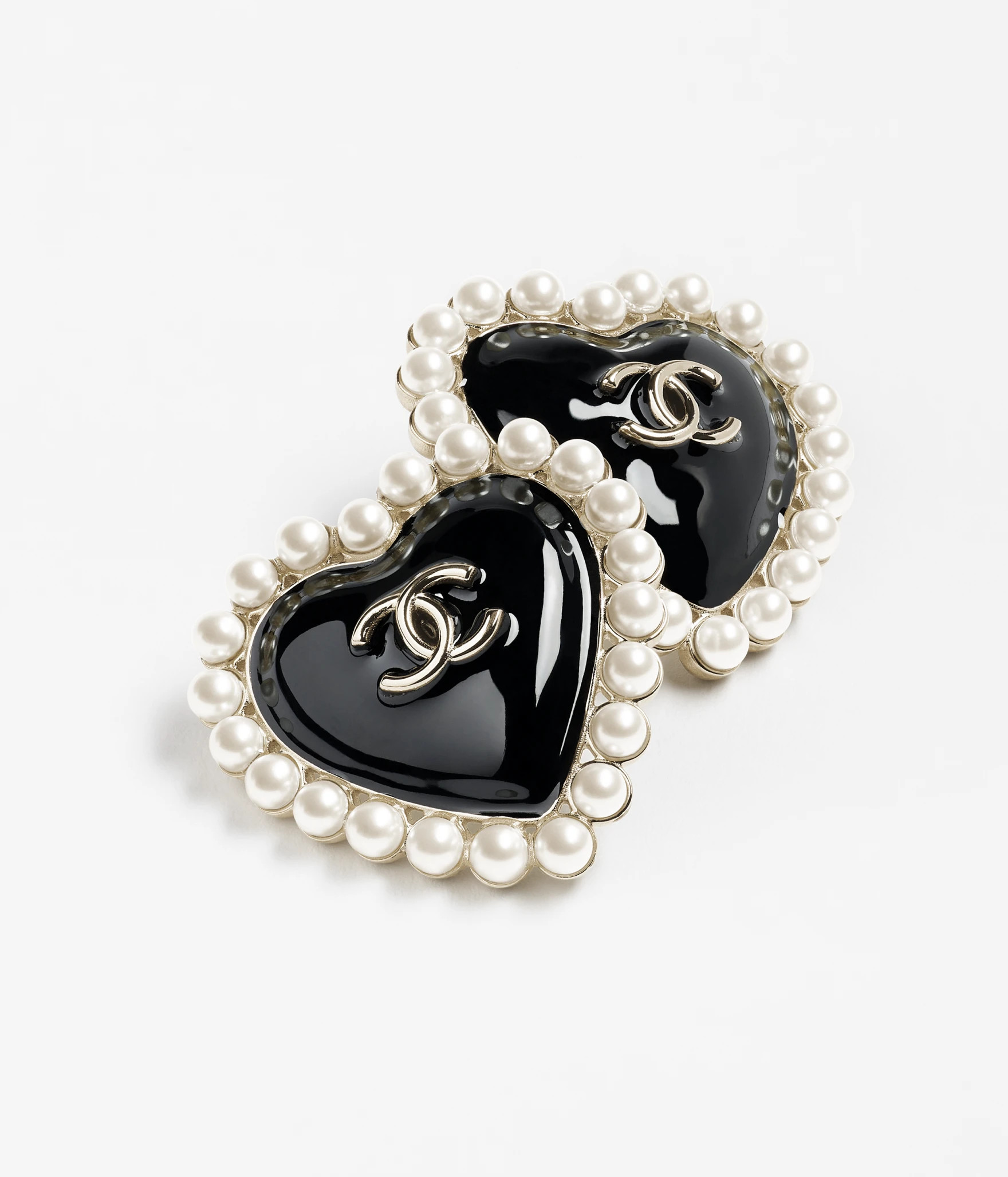 Stud earrings - Metal, resin & glass pearls, gold, black & pearly white — Fashion | CHANEL | Chanel, Inc. (US)