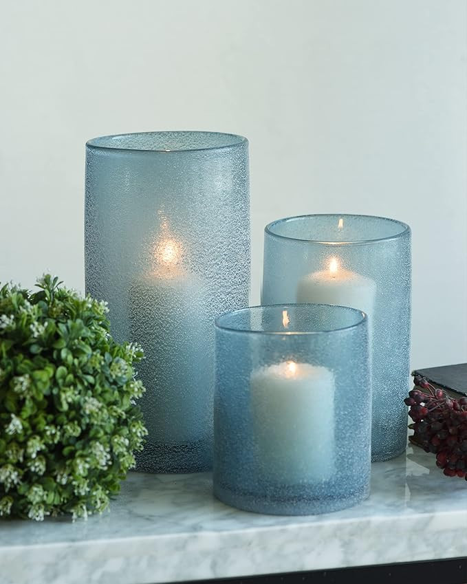 ARIAMOTION Hurricane Candle Holders for Pillar Glass Sandy Blue Cylinder vases Table Decoration C... | Amazon (US)