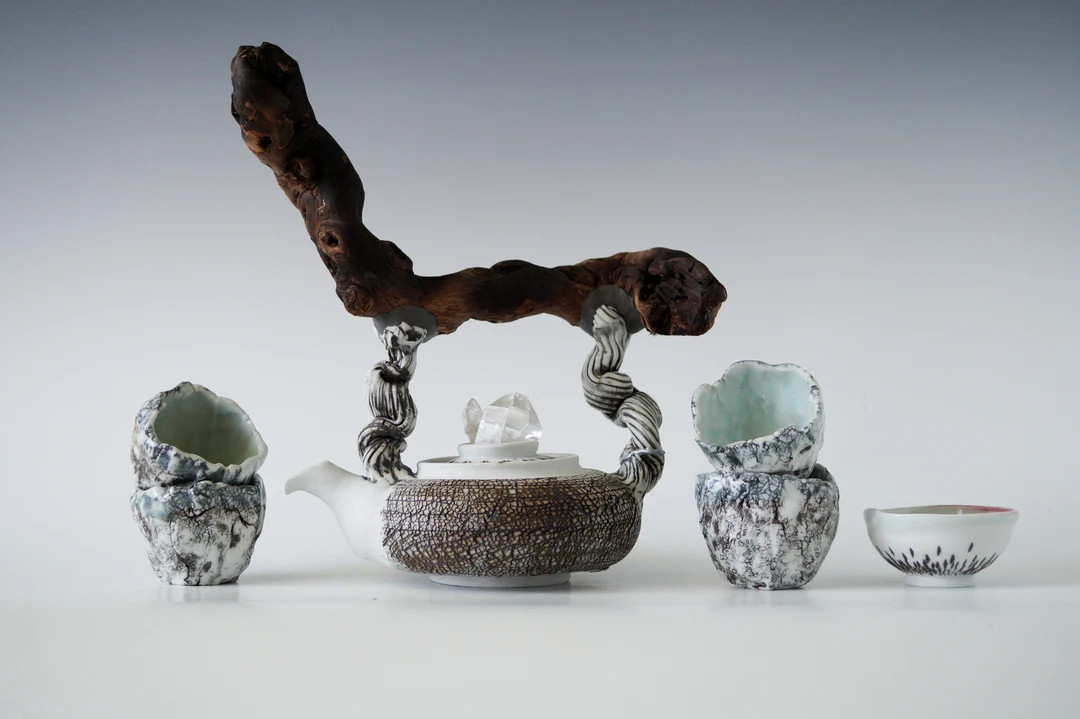 Handmade Ceramic Teapot, Ceremony Teapot of Six pieces, Silver Kintsugi, Mug, Bark Texture, Quart... | Etsy (US)