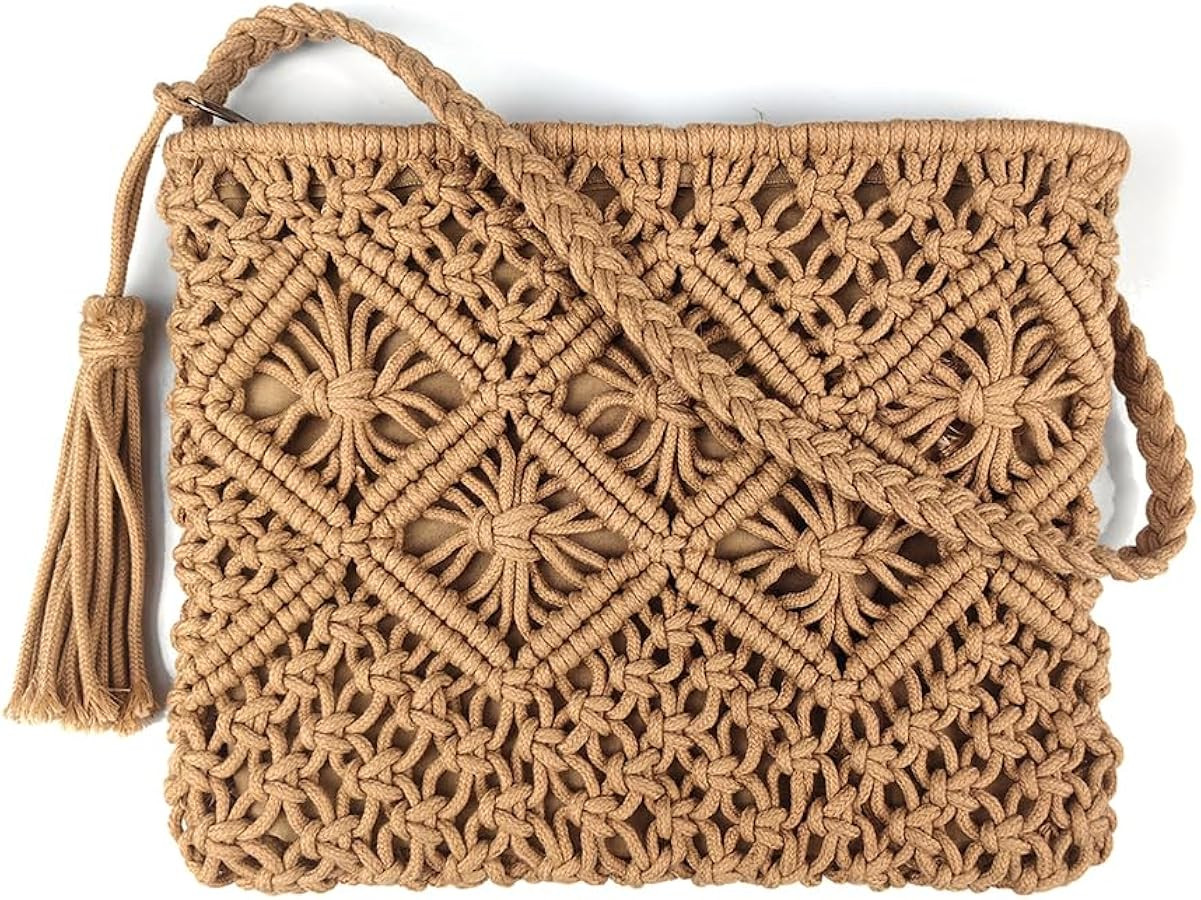 Boho Crossbody Handbag,Handwoven cotton rope Shoulder Bag,Summer Beach Clutches Bags for Women | Amazon (US)