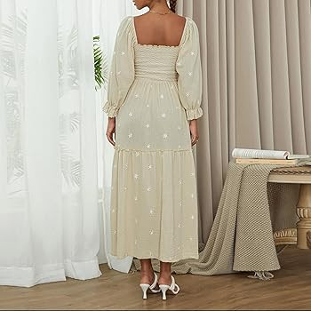 Argeousgor Women 2025 Bohemian Floral Dress Square Neck Ruffle Swing A Line Maxi Dress Long Sleev... | Amazon (US)