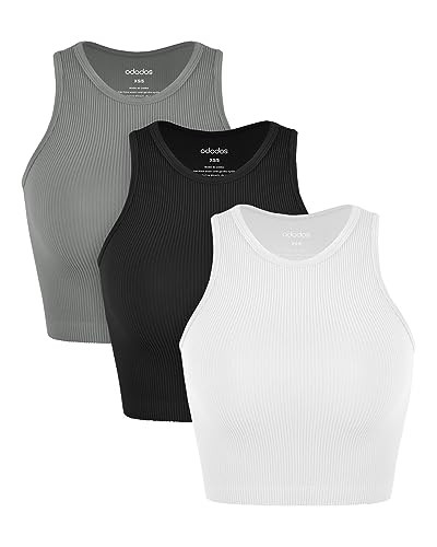ODODOS 3-Pack Seamless Crop Tank for Women Ribbed Soft High Neck Cropped Tops | Amazon (US)