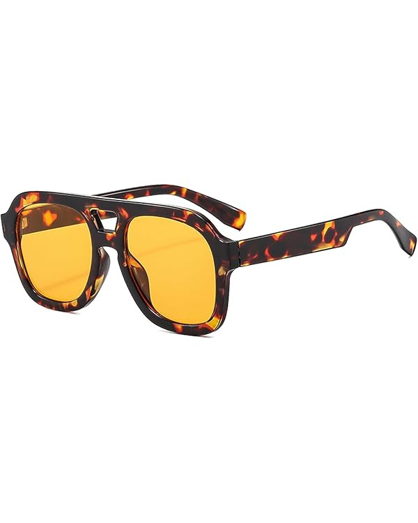 Long Keeper Retro Pilot Sunglasses Double Bridge Women Men Aviation Square Sun Glasses Thick Fram... | Amazon (US)