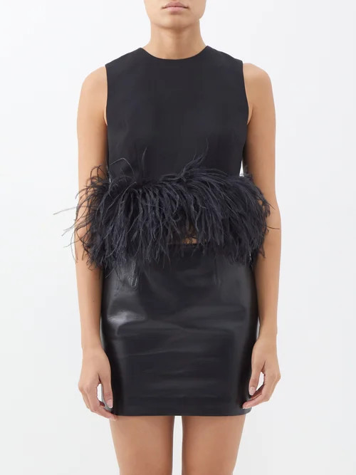 16arlington - Hoku Ostrich-feather Trimmed Crop Top - Womens - Black | Matches (US)