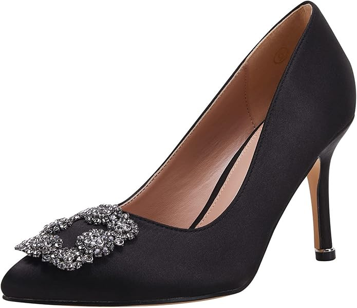 Women's Stiletto High Heel Pumps Classic Party Wedding Pointed Toe Pump Shoes with Jewel Buckle | Amazon (US)