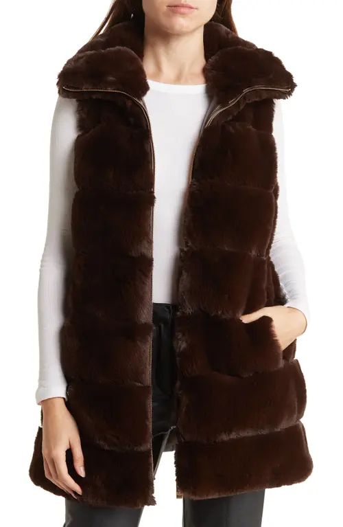 Via Spiga Hooded Faux Fur Vest in Deep Choco at Nordstrom, Size X-Small | Nordstrom