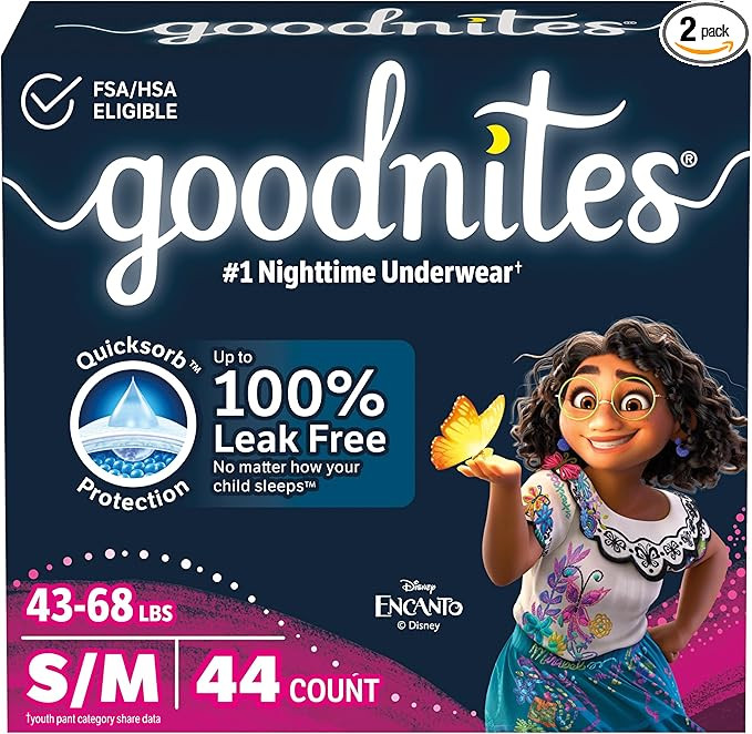 Goodnites Girls' Nighttime Bedwetting Underwear, Size S/M (43-68 lbs), 44 Ct (2 Packs of 22), Pac... | Amazon (US)