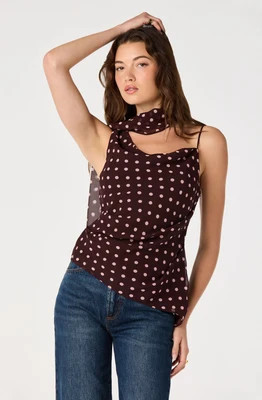 ASTR the Label | Adrie Polka Dot Scarf Top in Brown polka dot |  Size M | ASTR The Label (US)