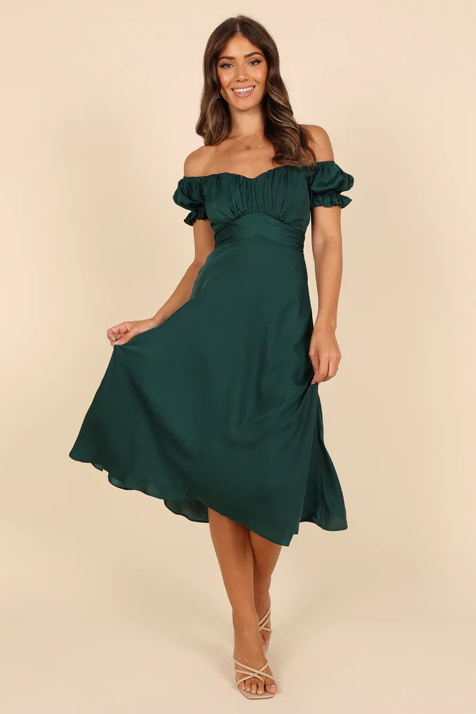 Mickenna Sweetheart Frill Midi Dress - Emerald | Petal & Pup (US)