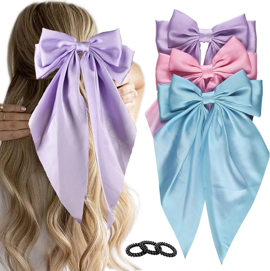 3Pcs Big Hair Bows for Women Satin Bows for Hair Large Bow Hair Clips Lazos Para El Cabello De Mu... | Amazon (US)