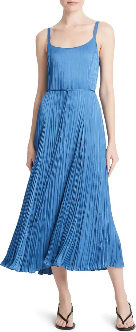 Vince Relaxed Plissé Satin Midi Slipdress | Nordstrom | Nordstrom
