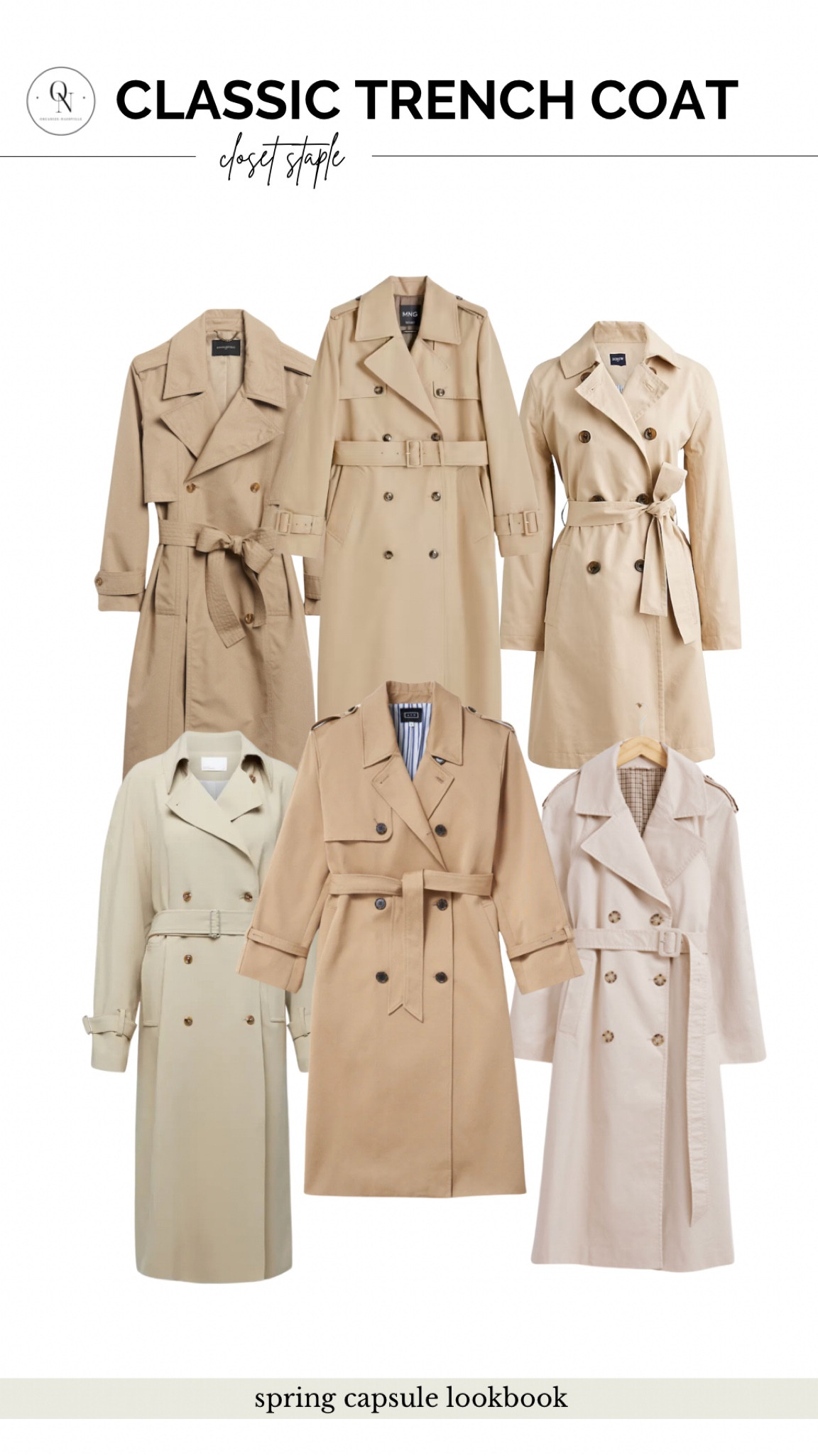 Spring capsule lookbook, spring outfits, spring capsule, what to wear for spring, spring outfits for women, travel spring outfits, spring essentials, sprint closet essentials, spring wardrobe essentials, classic trench coat, oversized trench coat, trench coat for petites