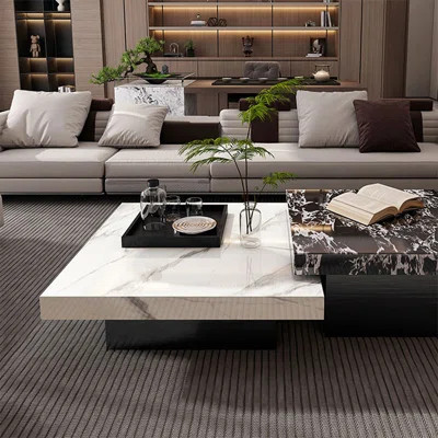 Black Sintered Stone Stainless Steel Square Coffee Table | Wayfair North America