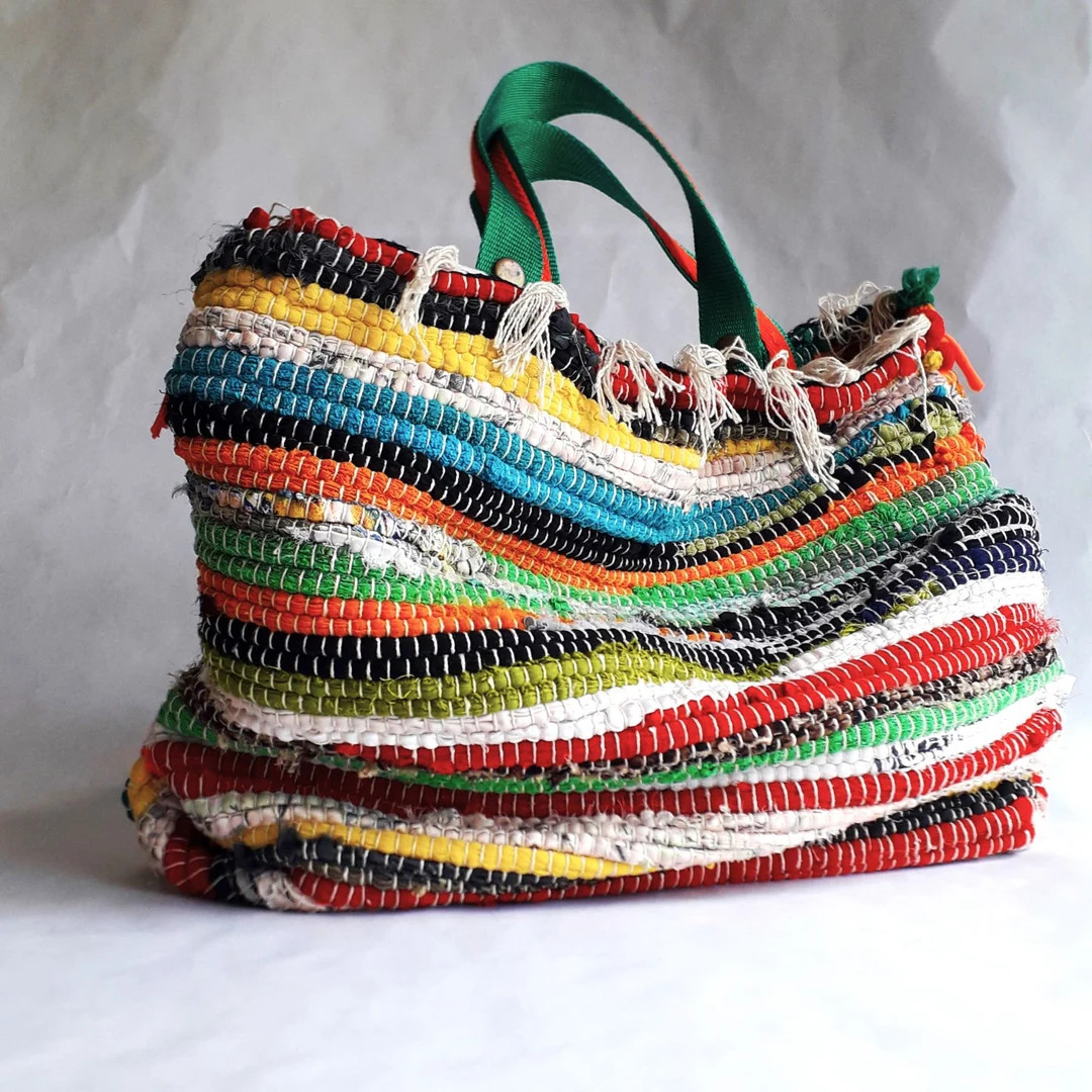 Multicolour Zero Waste Bag, XL Size Bag With Two Handles, Bohemian Style Bag, Everyday Laptop Bag... | Etsy (US)