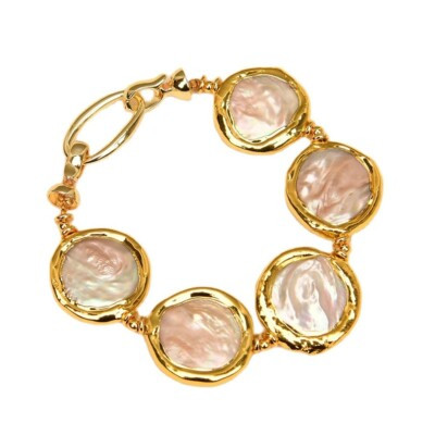 Natural Freshwater Pink Keshi Pearl Gold Plated Egde Bracelet 8" For Women | eBay US