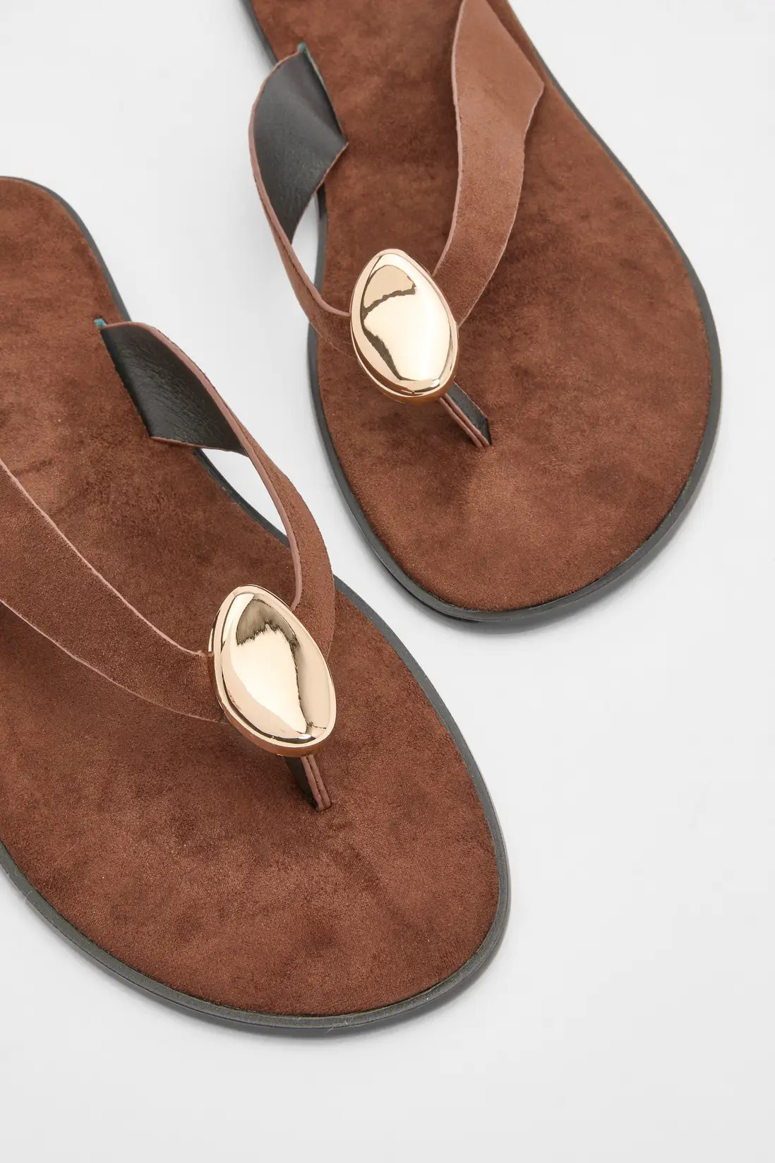 Chocolate Faux Suede Hardware Detail Flip Flops | Boohoo | Boohoo.com (UK & IE)
