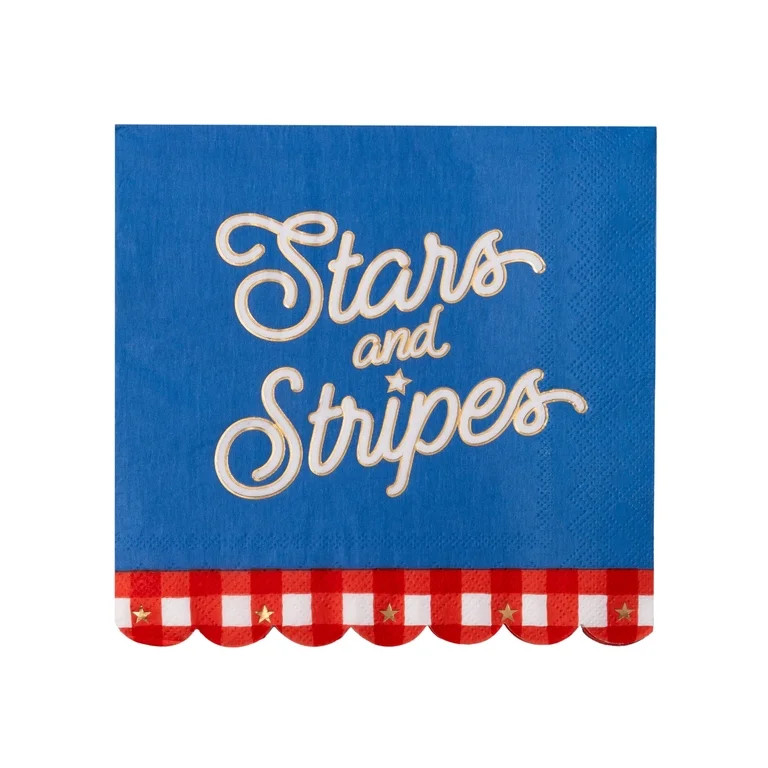 Bonjour F\u00eate Stars and Stripes Gingham Large Paper Napkins, Disposable Party Supplies, 20 Co... | Walmart (US)