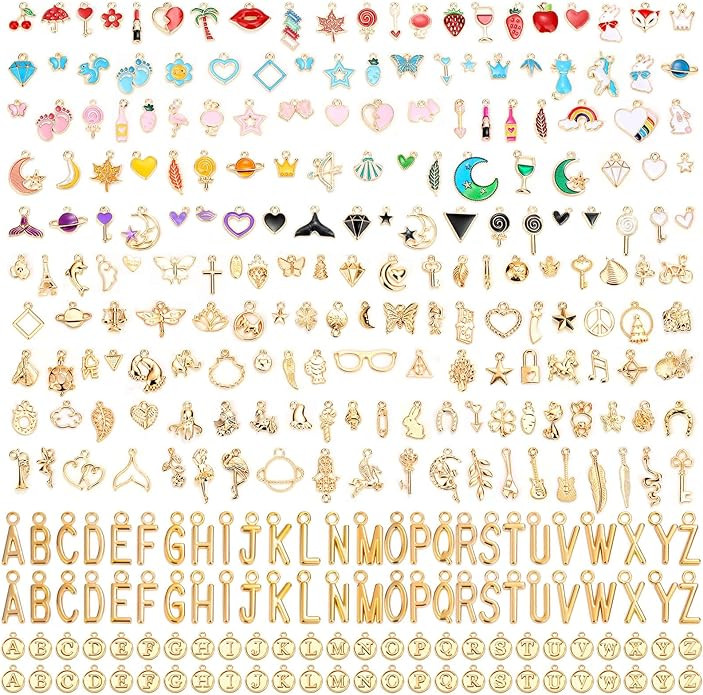 304Pcs Gold Charms for Jewelry Making, Assorted Bracelet Letter Charms for DIY Jewelry Making Nec... | Amazon (US)