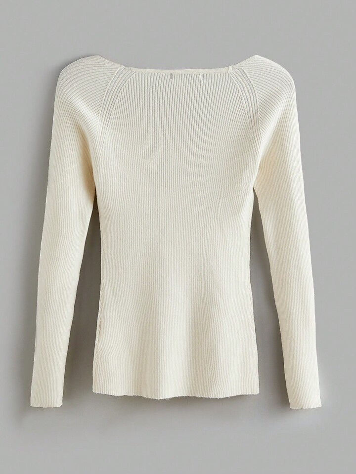 SHEIN BASICS Sweetheart Neck Raglan Sleeve Ribbed Knit Sweater | SHEIN