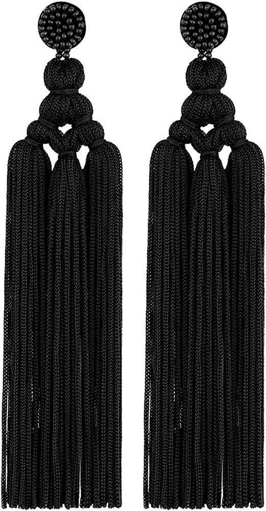 Long Women Tassel Earrings Beaded Big Boho Statement Tassel Layer Dangle Earrings Large Bohemian ... | Amazon (US)