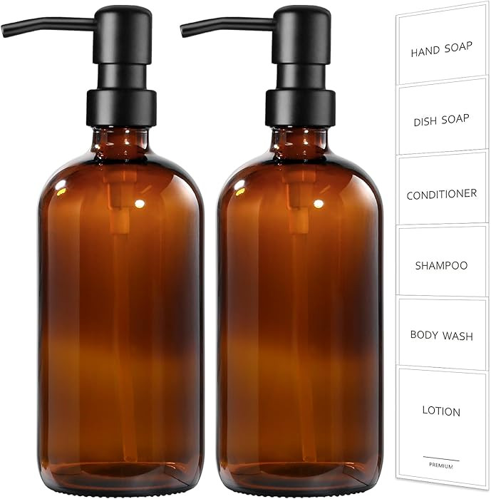GMISUN Amber Glass Soap Dispenser, 2 Pack Bathroom Hand Soap Dispensers with Stainless Steel Pump... | Amazon (US)