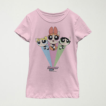 Little & Big Kid Girls Crew Neck Short Sleeve Slim Fit Powerpuff Girls Graphic T-Shirt, Small, Pink | JCPenney