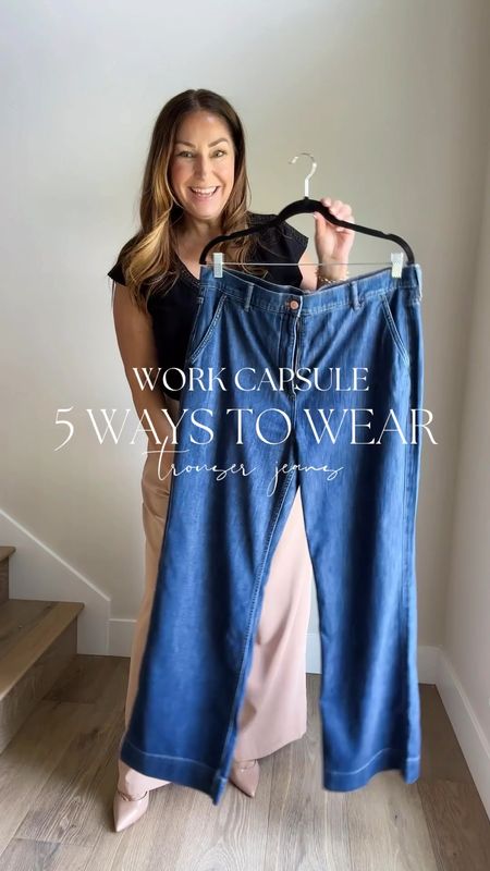 Summer workwear capsule styling trouser jeans 

Jeans run small and higher waisted do I sized up to a 32 wearing large in tops! 

See the full capsule at therecruitermom.com 

Workwear capsule summer workwear therecruitermom trouser jeans jeans for work 

#LTKVideo #LTKWorkwear #LTKOver40