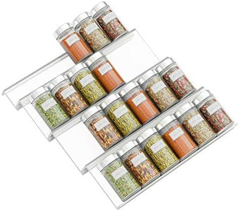 NIUBEE Acrylic Spice Rack Tray - 4 Tier Spice Drawer Organizer for Kitchen Cabinets,1 Pack Clear | Amazon (US)