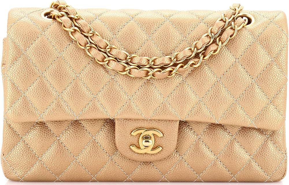 Amazon.com: Chanel, Pre-Loved Classic Double Flap Bag Quilted Iridescent Caviar Medium, Gold : Am... | Amazon (US)