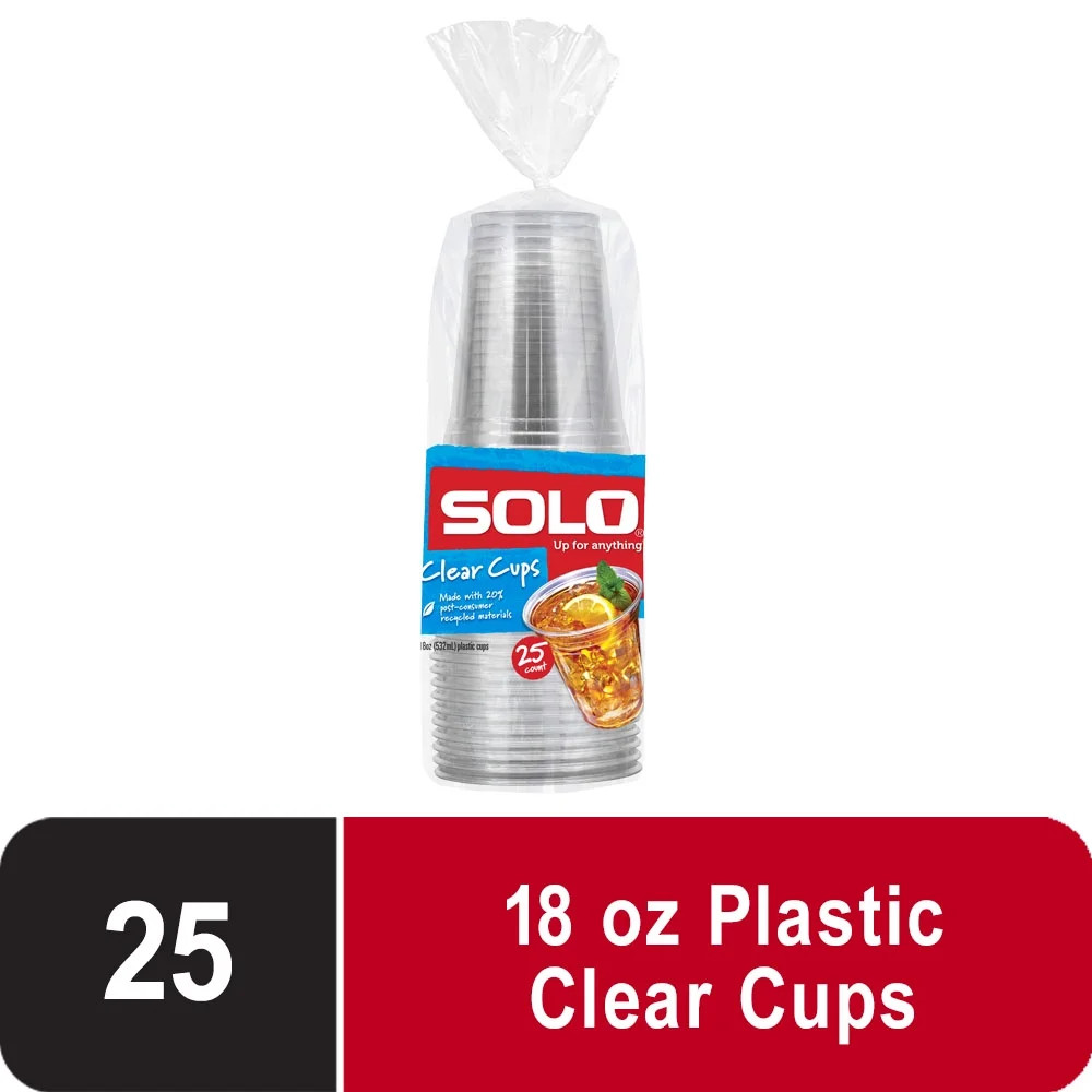 Solo Disposable Plastic Cups, Clear, 18oz, 25 Count - Walmart.com | Walmart (US)