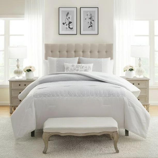 My Texas House Martha Silver Stripes 4-Piece Comforter Set, King | Walmart (US)