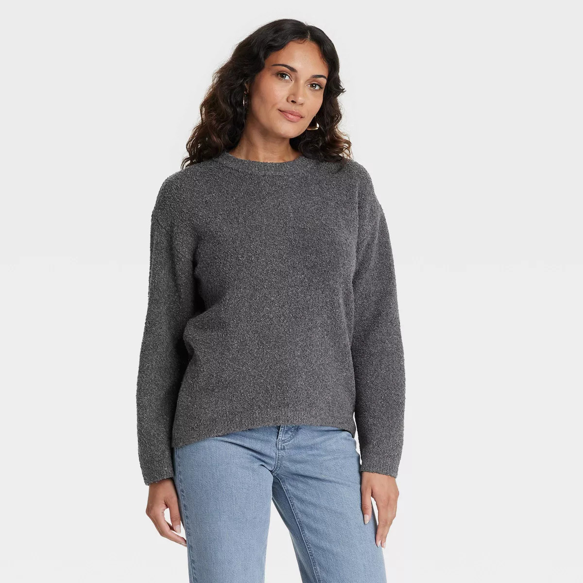 Women's Oversized Crewneck Pullover Sweater - Universal Thread™ Gray L | Target