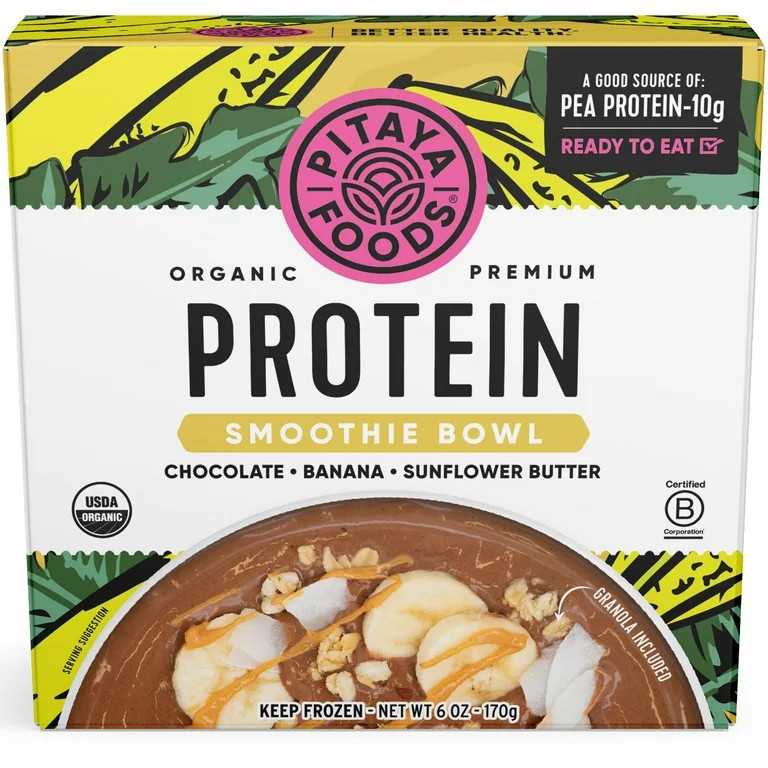 Pitaya Foods Protein Smoothie Bowl, Chocolate, Banana, & Sunflower Butter, Organic, Frozen 1 Bowl... | Walmart (US)