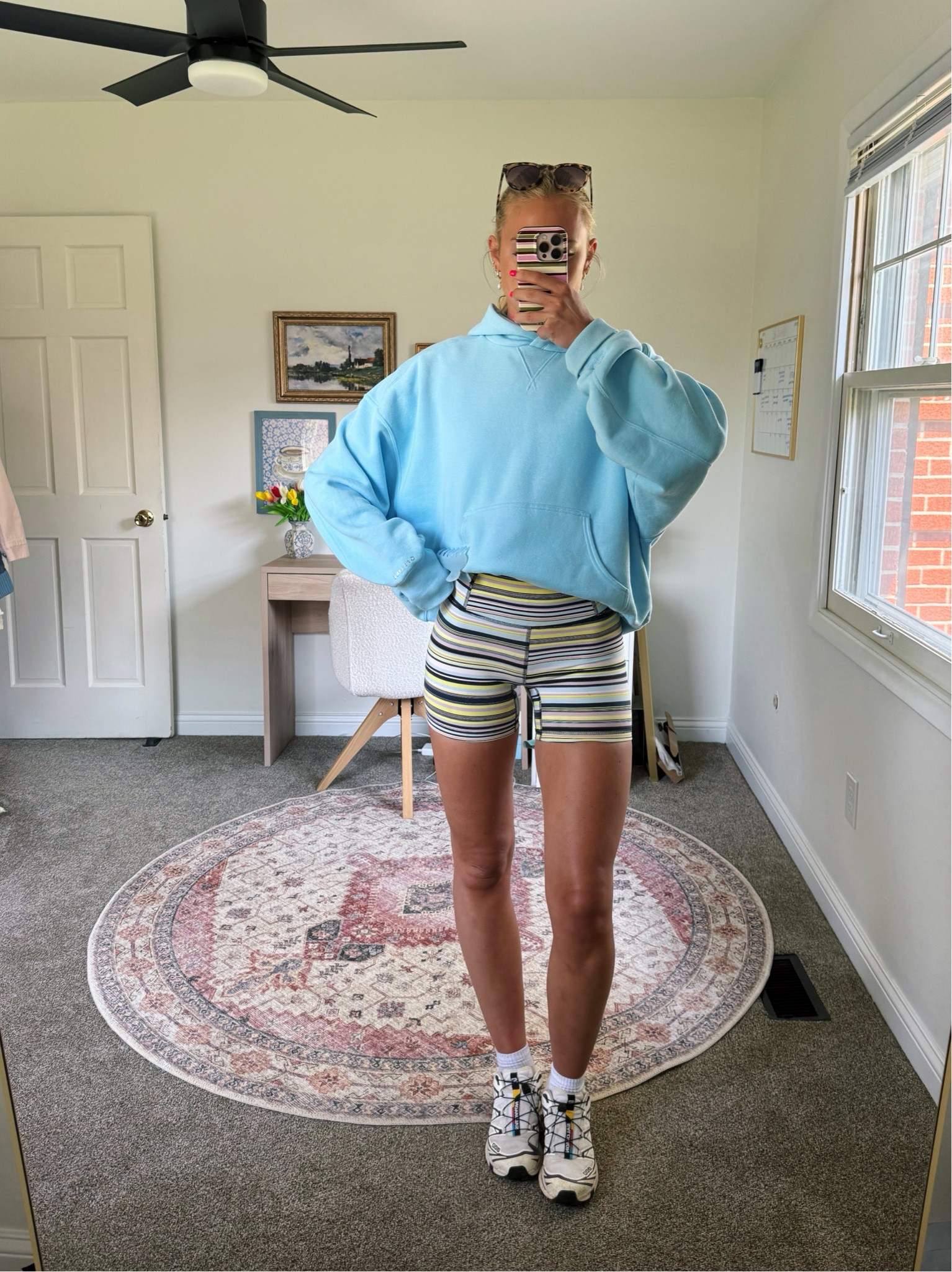 What I wore to walk! Large in the hoodie & small in the shorts 🩵🍋‍🟩

#LTKTall #LTKActive #LTKootd