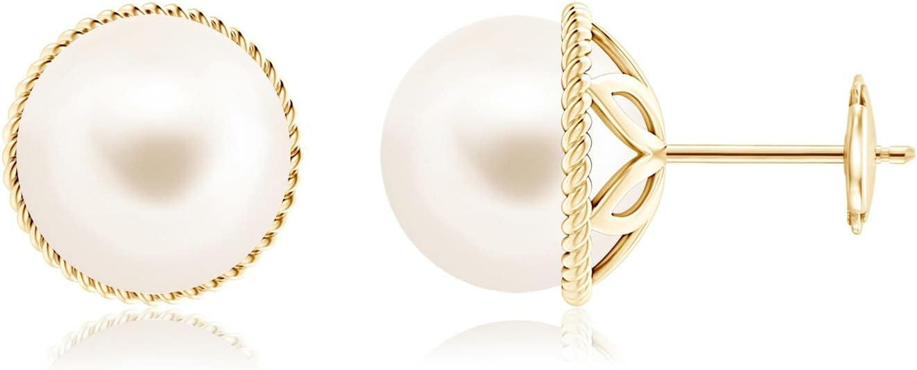 ANGARA Freshwater Pearl Solitaire Earrings for Women | Round Freshwater Cultured Pearl Stud Earri... | Amazon (US)