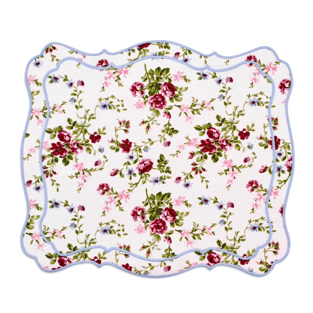 OTM Exclusive: Aline Placemat and Napkin Set in Pink with Serenity Blue Embroidery | Over The Moon