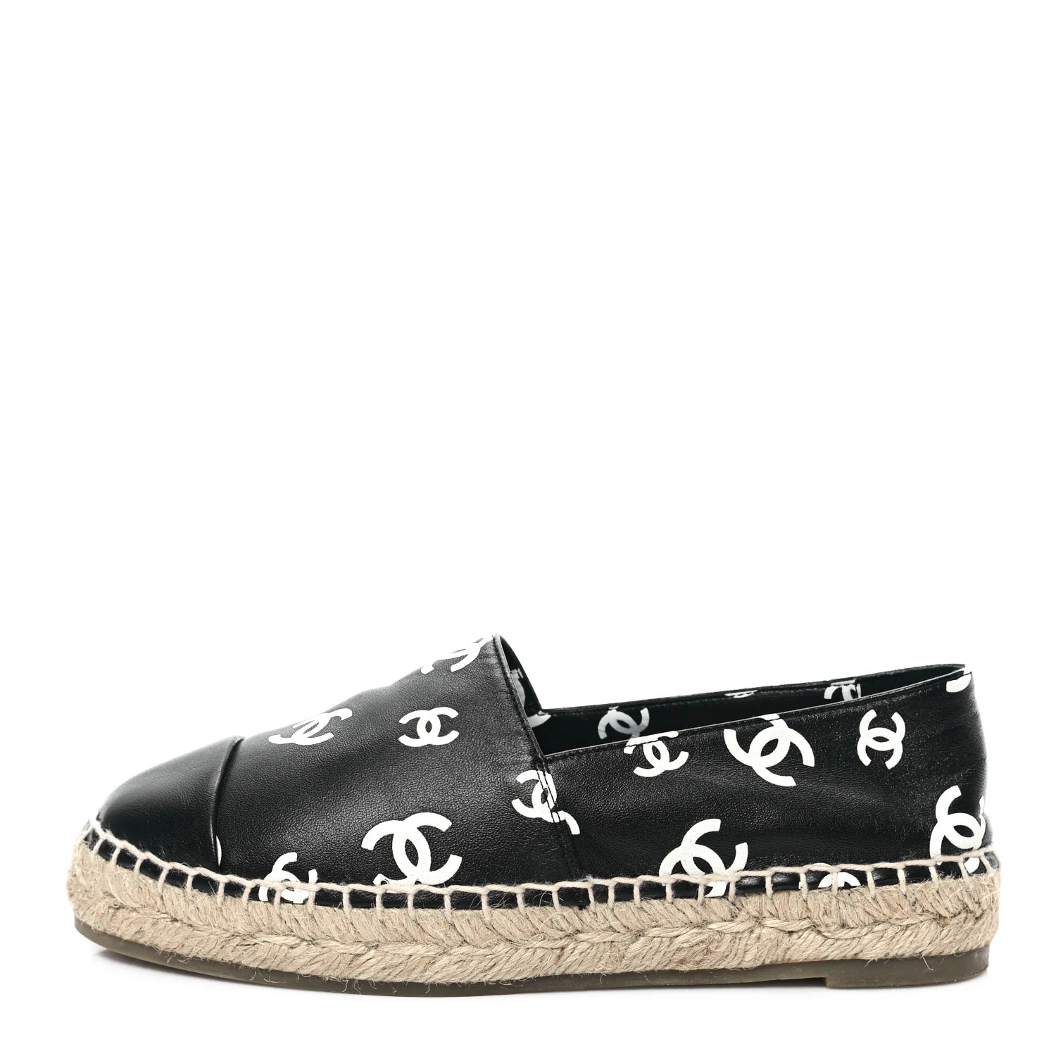 Lambskin Printed CC Espadrilles 35 Black White | FASHIONPHILE (US)
