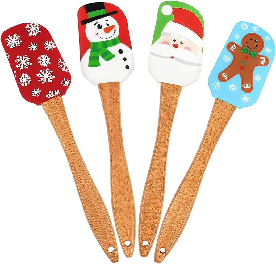 BOYAN Christmas Silicone Spatula, Set of 4, Christmas Spatulas with Wooden Handle for Baking, Kit... | Amazon (US)